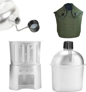 Military Canteen Set of 4, Canteen Cup Stove Pouch Kit, Camping Cookware Sets, Multi-Functional Water Bottle, for Outdoor Camping Survival Hiking Backpacking