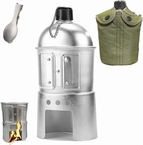 Military Canteen Set of 4, Canteen Cup Stove Pouch Kit, Aluminum Water Canteen Cup Stove Pouch Set for Outdoor Survival Camping Hiking Backpacking Hunting