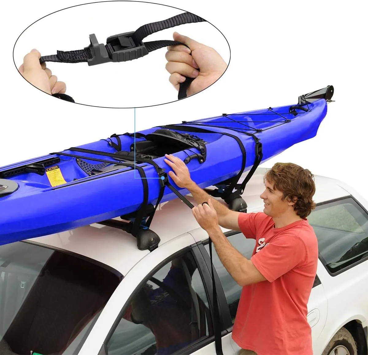 Mind and Action 16 Ft Sturdy Tie Down Strap Lashing Strap with Rubber Padded Cam Lock Buckle,for Car Roof Rack,Kayak Canoe SUP Surfboard Tie Down,Boat Trailer Tow Straps(4 Pack)