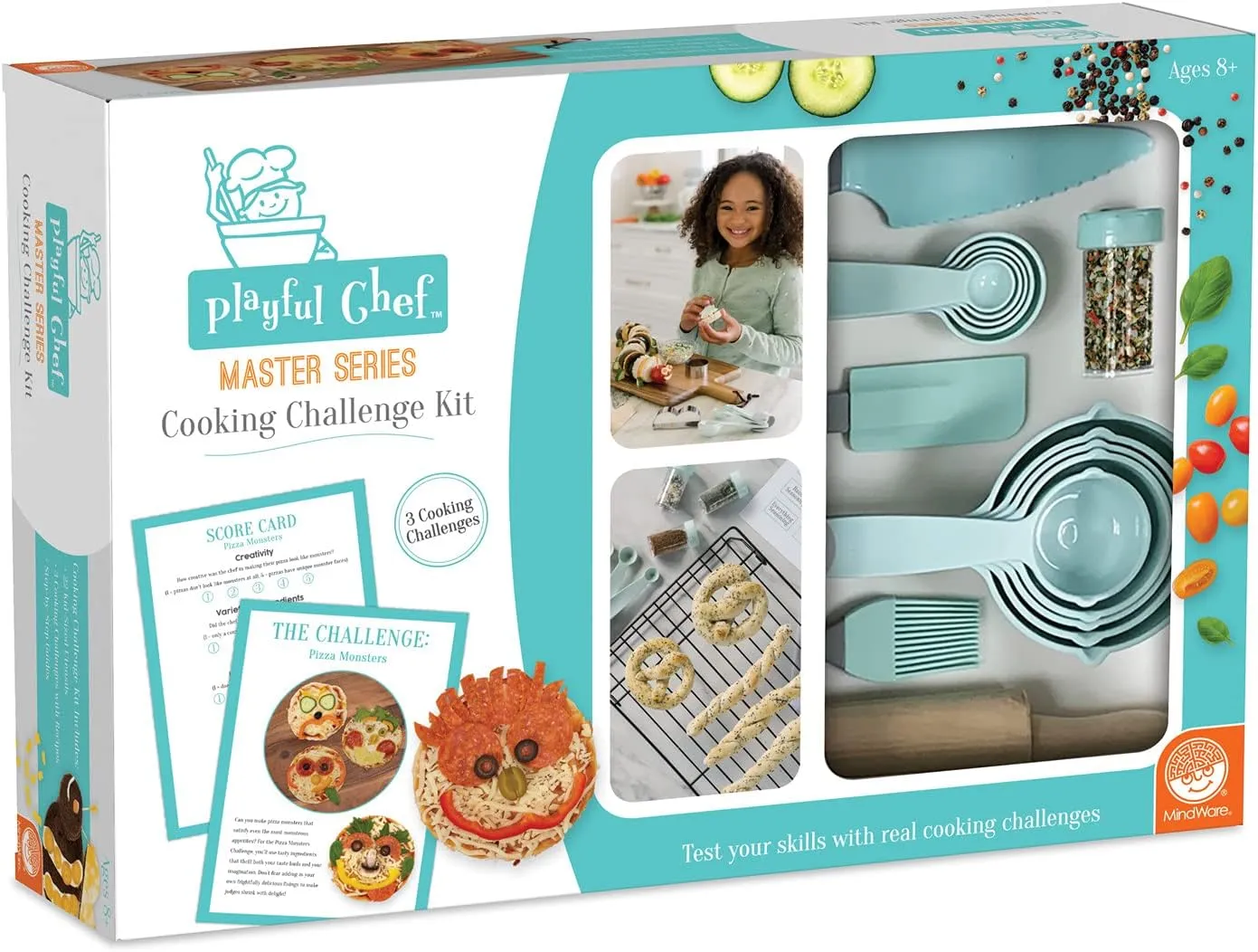 MindWare Playful Chef Master Series Cooking Kit Safe, Creative Challenges for Kids to Explore Cooking Skills Includes 22 Kitchen Tools and 3 Recipes Ages 8 