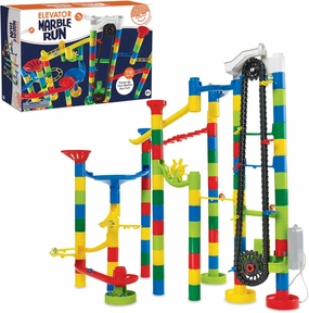 MindWare Marble Run 110 Piece Building Set with 82 Track Pieces, 15 Marbles and Motorized Elevator