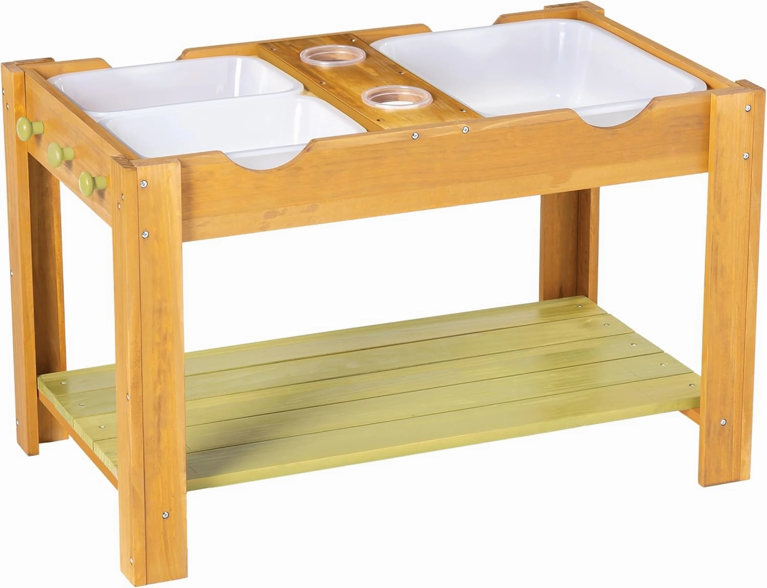 MindWare Sensory Sprouts Sensory Table - Sturdy Wood Table Includes 3 Sensory Bins, 2 Cups and 3 Hooks - Indoor/Outdoor Sensory Play for Kids Ages 3 and Up