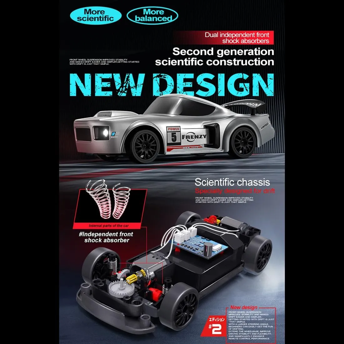 Mini 4WD RC Drift Car, 1/24 Scale 2.4G Remote Control Car with Controllable Lights & 2-Speed Modes, RC Racing Toy for Adults - RTR
