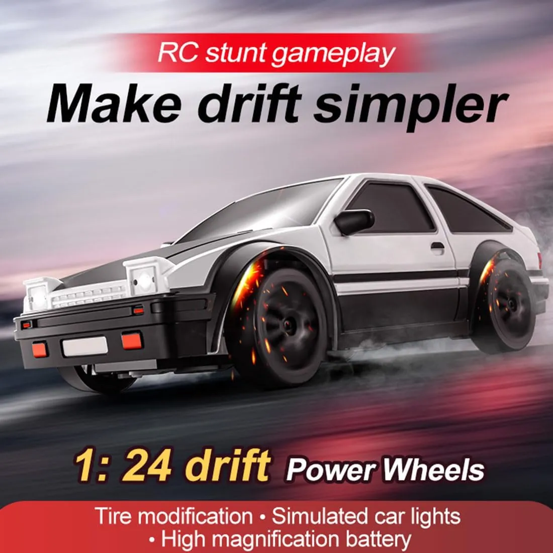 Mini 4WD RC Drift Car, 1/24 Scale 2.4G Remote Control Car with Controllable Lights & 2-Speed Modes, RC Racing Toy for Adults - RTR