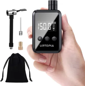 Mini Bike Tire Pump, Fast Inflate Bicycle Pump with Gauge, Rechargeable 150PSI Portable Electric Bike Air Pump with Presta and Schrader Valve for Road Bike, Ebike, Motorcycle, Ball