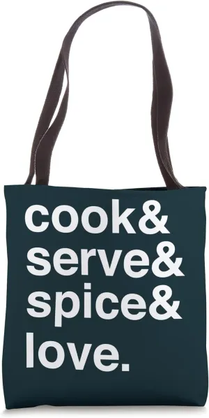 Minimalist Typography Design About Cooking and Serving Tote Bag