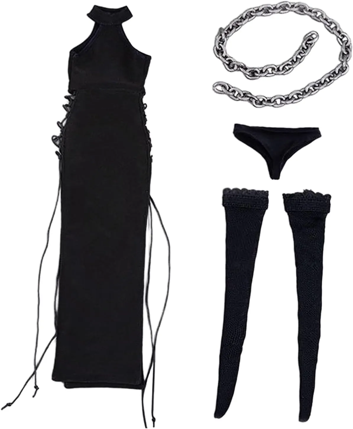 misppro 1:6 Scale Female Dress Set for Action Figures, DIY Tie Up Dress with Stockings and Accessories for 12 Inch Dolls