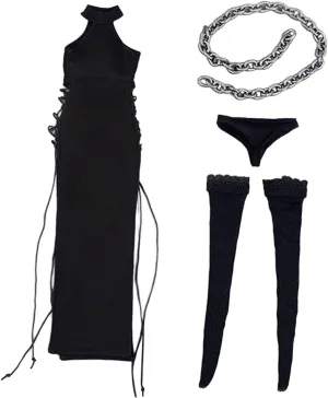 misppro 1:6 Scale Female Dress Set for Action Figures, DIY Tie Up Dress with Stockings and Accessories for 12 Inch Dolls