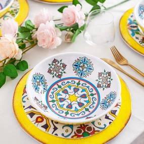 MissYIP 12 Pcs Melamine Dinnerware Sets - Talavera Dinner Dishes Set for Outdoor Use, Melamine Plates and Bowls Sets, Dishwasher Safe, Lightweight and Unbreakable