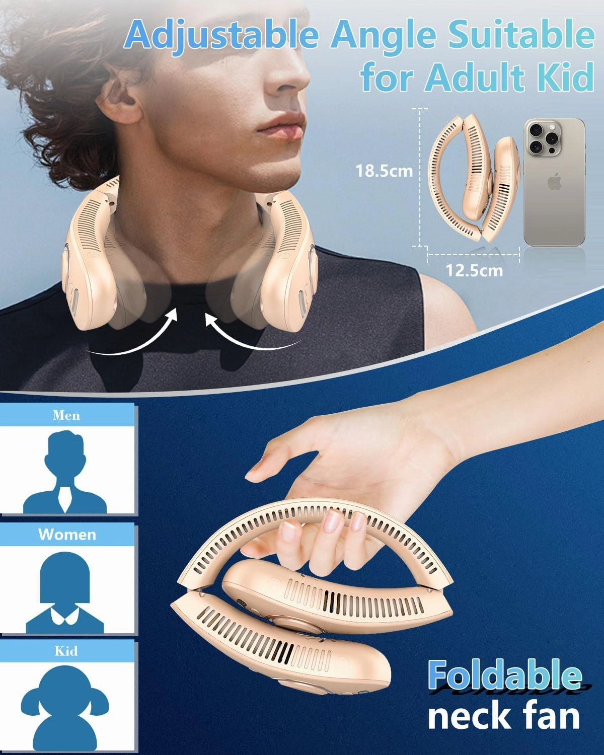 Misting Neck Fan Rechargeable,Battery Powered Fan 4 Speeds, Portable Folding Fan with Mist,Cooling Neck Fans that Blow Cold Air,Hands Free Foldable No Blade Personal Fans for Your Neck Apricot