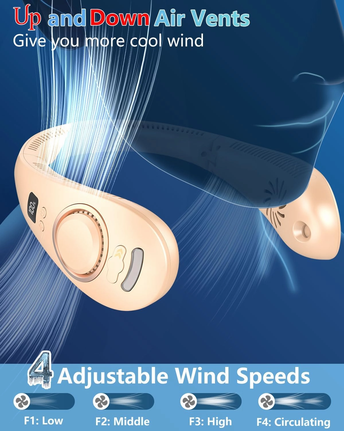Misting Neck Fan Rechargeable,Battery Powered Fan 4 Speeds, Portable Folding Fan with Mist,Cooling Neck Fans that Blow Cold Air,Hands Free Foldable No Blade Personal Fans for Your Neck Apricot
