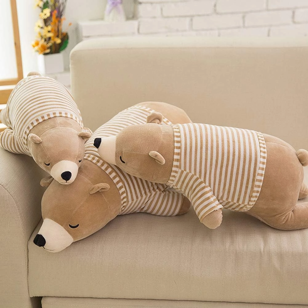 MMTTAO Stuffed Polar Bear Animal Plush Toy 20 Inch Large Brown Sleeping Bear Animal Stuff Soft Plushies Cute Dolls Collection Huggable Throw Pillow Cushion Gifts for Kids Children Boys Girls, 20Inches
