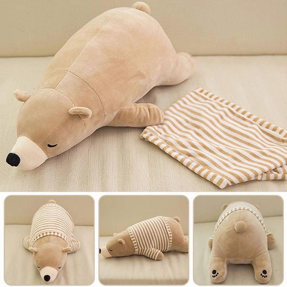 MMTTAO Stuffed Polar Bear Animal Plush Toy 20 Inch Large Brown Sleeping Bear Animal Stuff Soft Plushies Cute Dolls Collection Huggable Throw Pillow Cushion Gifts for Kids Children Boys Girls, 20Inches