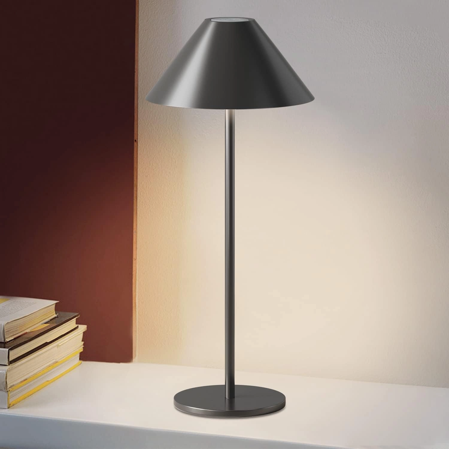 Modern LED Rechargeable Cordless Table Lamp, IP54 Waterproof, 240LM Dimmable Battery Operated Lamp, 4000mAh Certified Battery, 3000K Portable Bedside Lamp (Black)