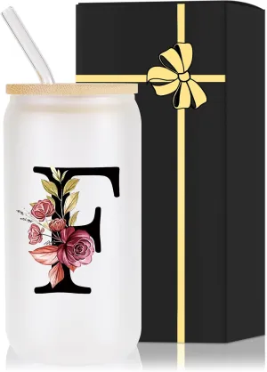 Monogrammed Glass Drinking Cup With Lid Straw Women Gift Flight Attendant Pet Sitter Secretary Hairdress Caregiver Musicians Dancer Cheerleaders Hairstylist Nanny Hair Stylist Nail Technician,F