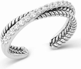 Montana Silversmiths Women's Crystal Crossover Open Ring Silver One Size