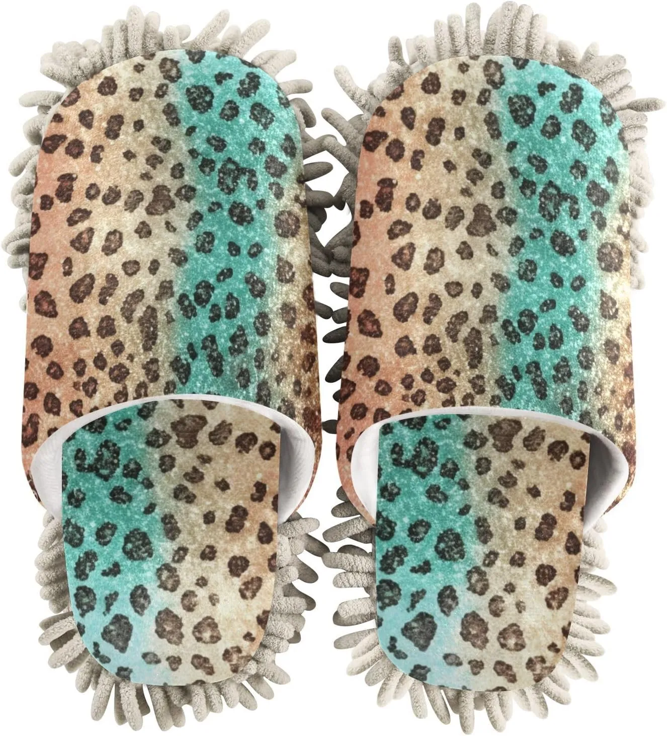 Mop Slippers Shine Leopard Dots Print, Funny Slippers Dust Cleaner for Women Men Size:5-8