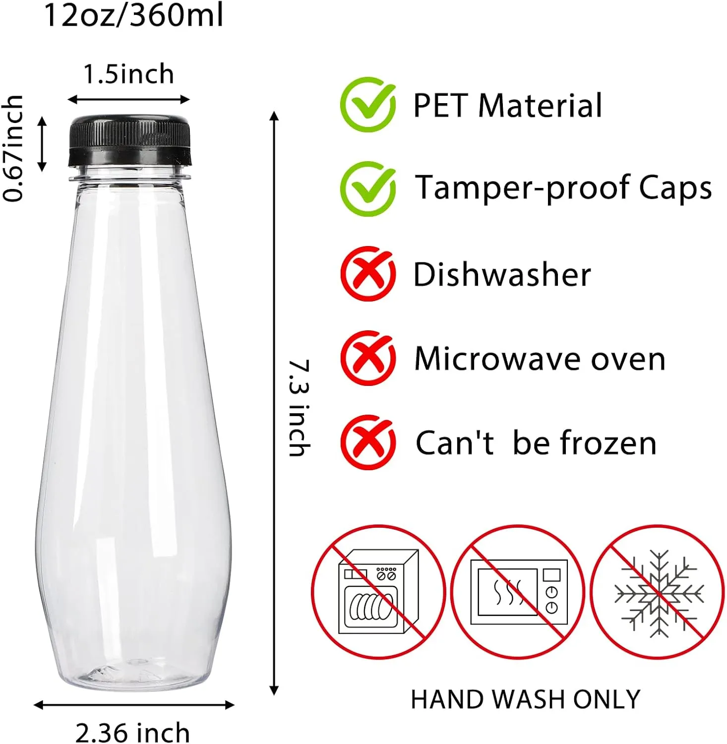 Moretoes 40pcs 12oz Juice Bottles, Empty Plastic Juicing Bottles with Caps, Cone Reusable Clear Bulk Beverage Containers for Juicing, Drinking, Milkshake, Tea and Other Beverages