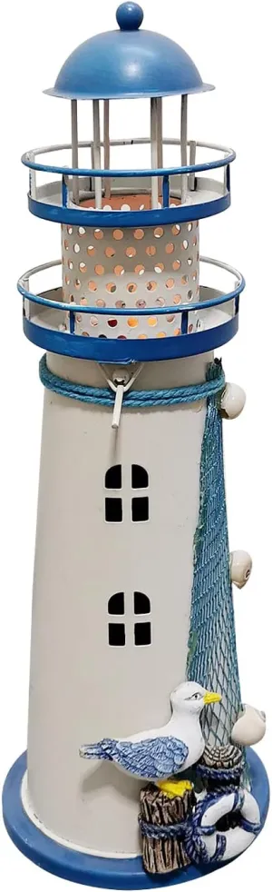 Morning View Lighthouse Figurine Decor Metal Lighthouse Table Decorations Nautical Lighthouse Decor for Home Decorative Handmade Lighthouse Ornament Lighthouse Gifts Beach Decor with Seagull 11 Inch