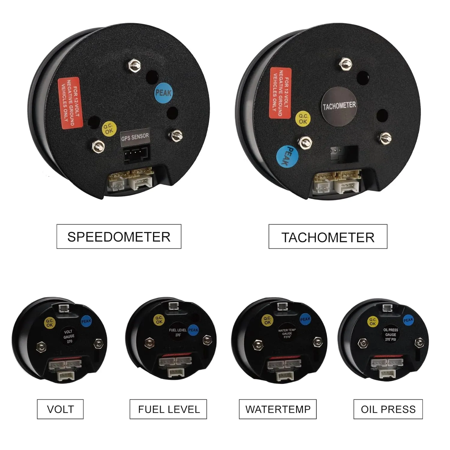 MOTOR METER RACING EVO Series Digital 6 Gauge Set - Blue Red White Green Switchable LED - 3-3/8" 85mm GPS Speedometer & Tachometer - 2-1/16" 52mm Voltage, Fuel Level, Water Temperature & Oil Pressure