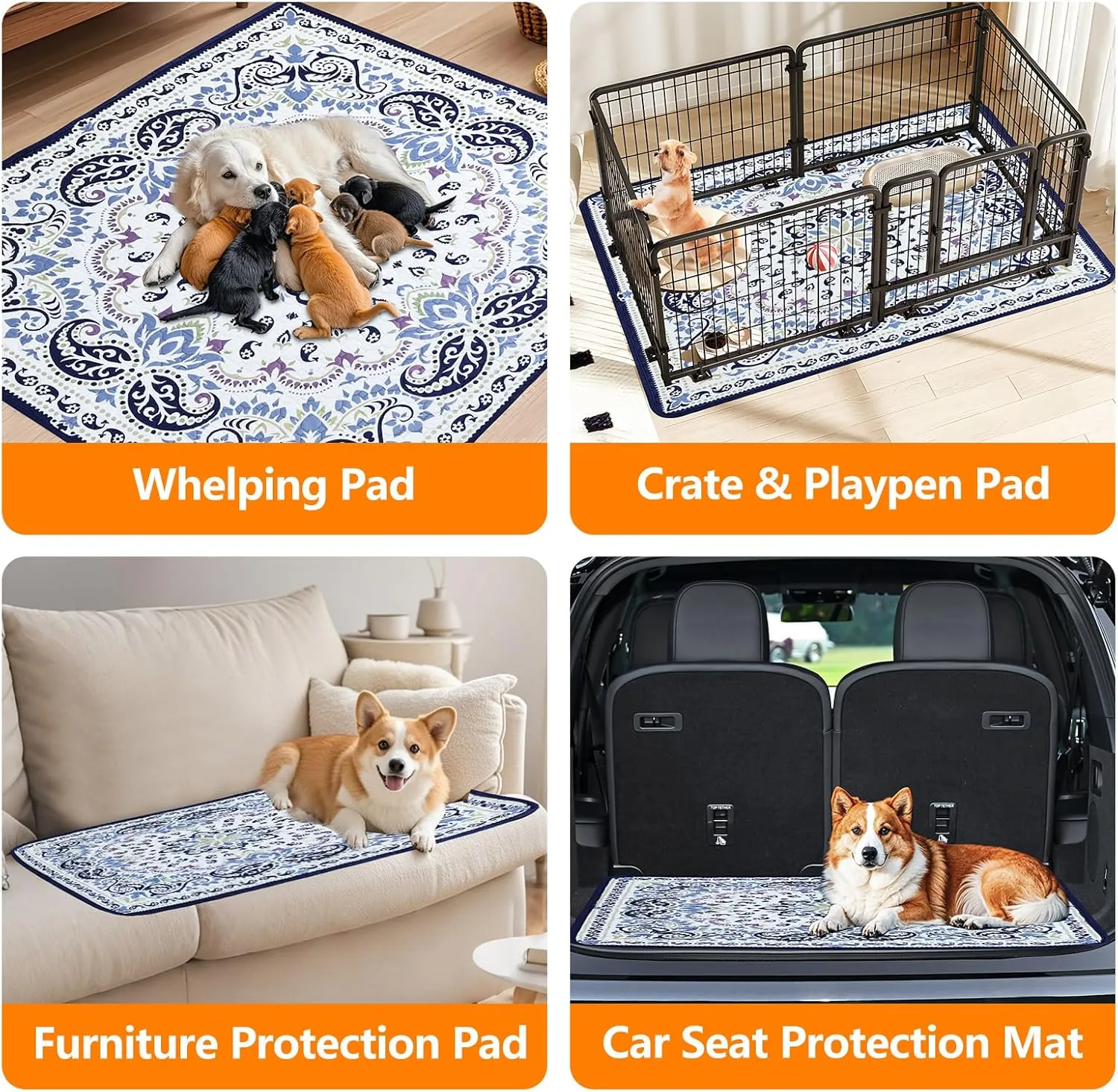 Mozin Washable Pee Pads for Dogs, 2 Pack Super Absorbent Reusable Puppy Pads Waterproof, Leak-Proof & Non-Slip Whelping Pad for Potty Training, Playpens, Crates, Floors, Beds, and Couches 31"x36"