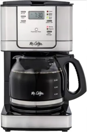 Mr. Coffee 12-Cup Programmable Digital Coffee Maker Brew Selector Stainless Steel Auto Cleaning Pause Grab-a-Cup