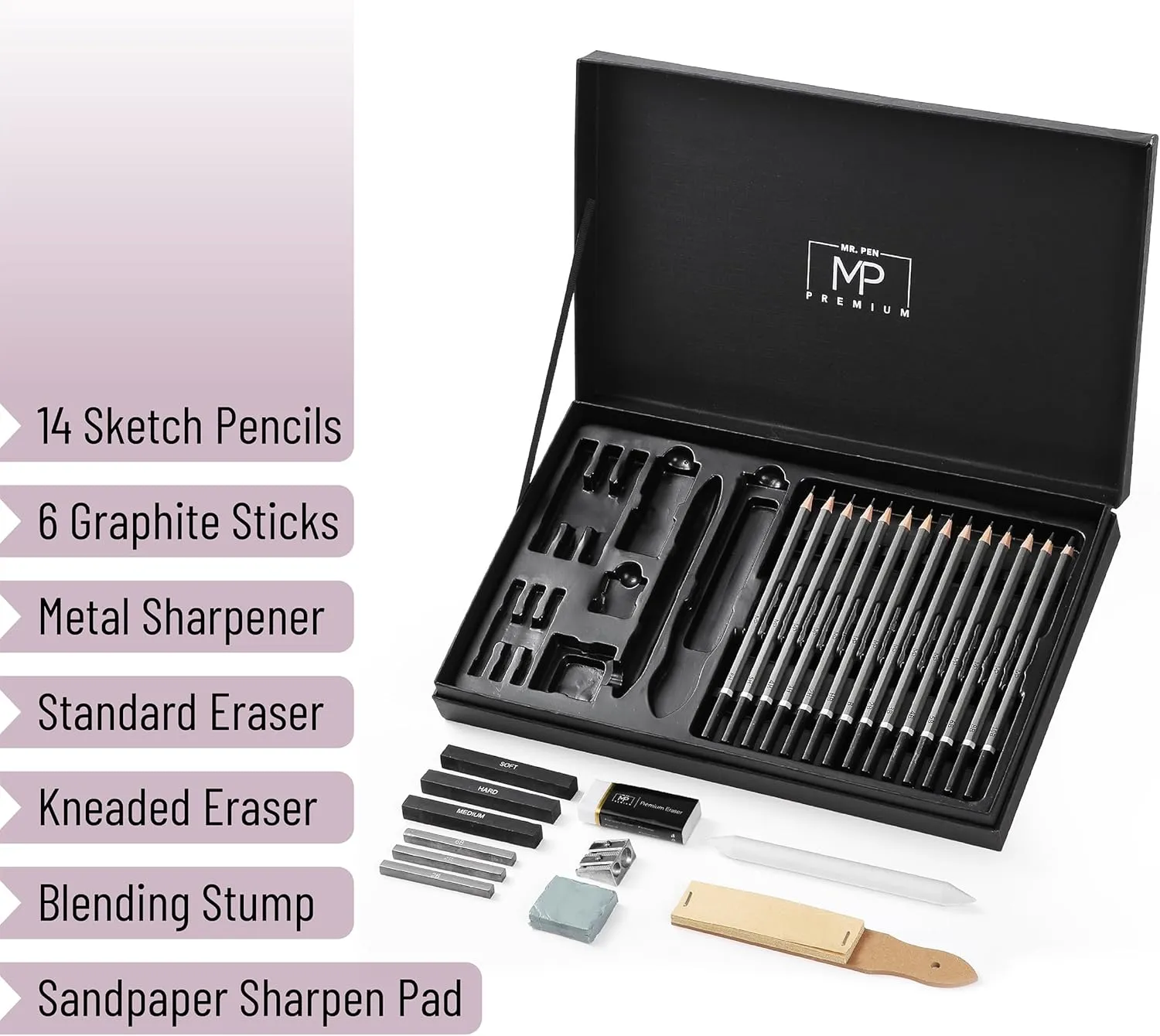 Mr. Pen Sketching Pencils Set, 25 pcs, Art Set, Graphite Pencils for Sketching