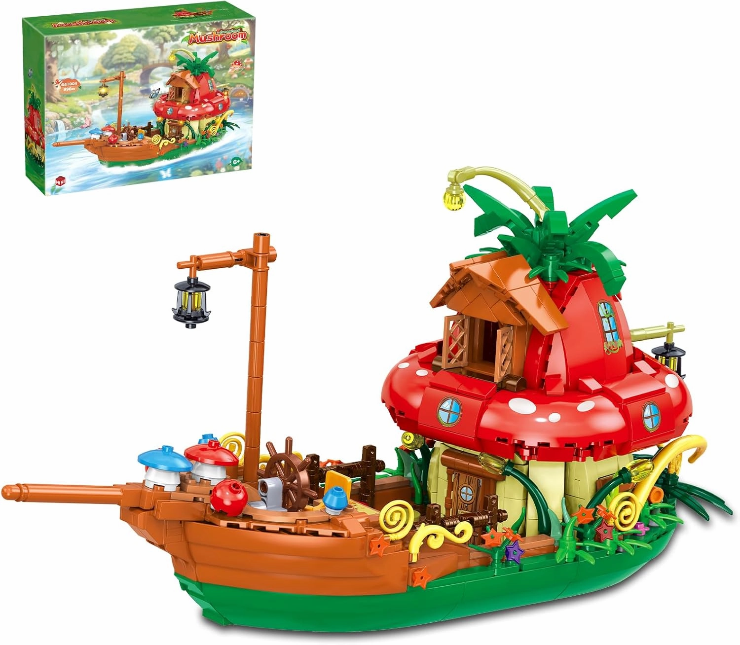 Mushroom Boat Building Block Set Enchanting Fairy Tale Ship with Mushroom Cabin Creative DIY Model 998 Pieces for Teens Kids & Adults Age 6  Unique Display Piece & Gift Idea