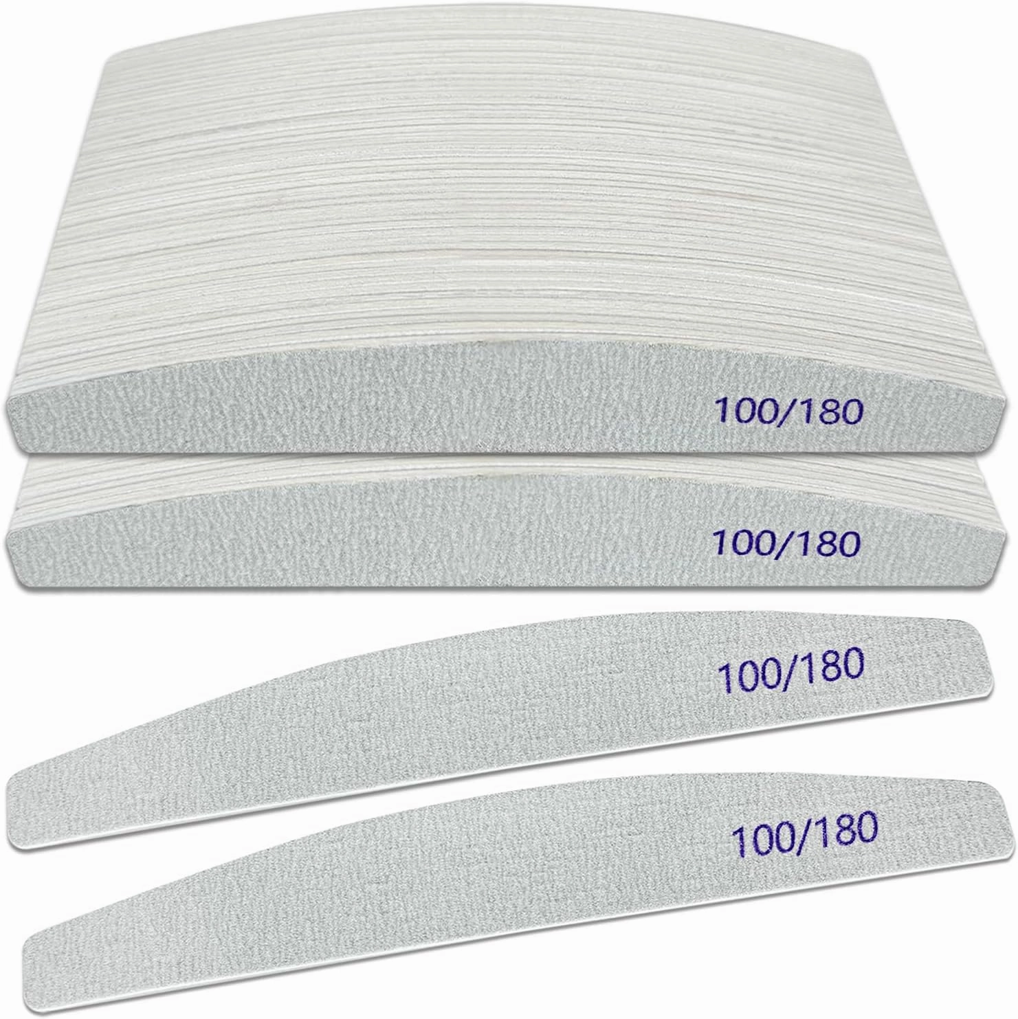 Nail Files (100 Pack), 100/180 Grit Wooden Emery Board Nail File Double Sided Wood Emory Fingernail Files for Natural Nails Professional Reusable Manicure Pedicure Curved