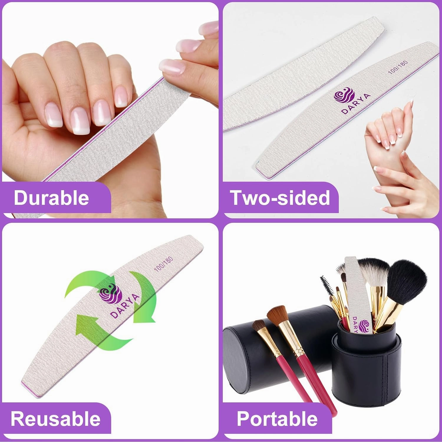 Nail Files (100 Pcs) Double Sided 100/180 Grit Emery Boards for Nails Acrylics Natural Nail File Toenails & Pet Grooming Durable Washable Professional Nail Files for Salon & Home Use