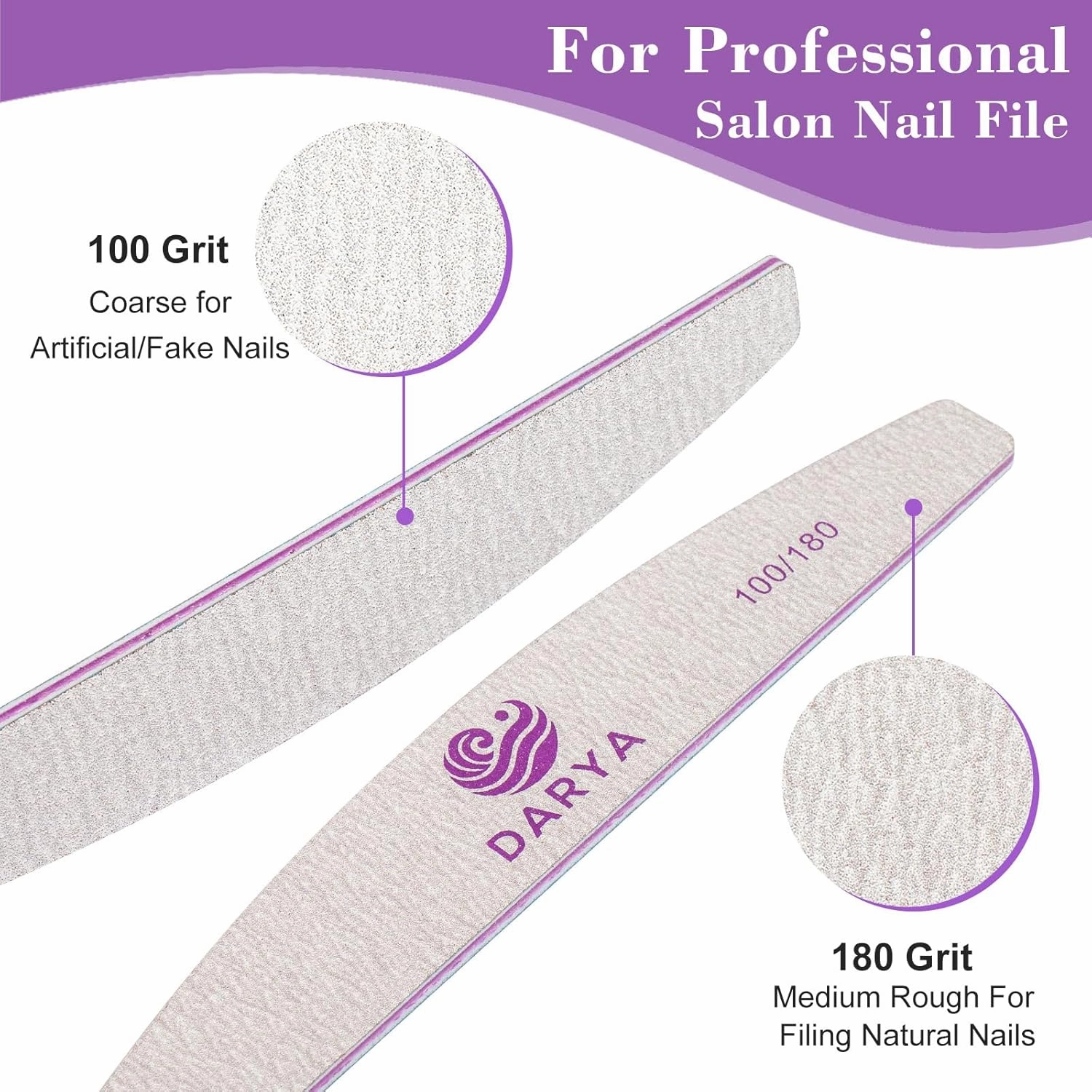 Nail Files (100 Pcs) Double Sided 100/180 Grit Emery Boards for Nails Acrylics Natural Nail File Toenails & Pet Grooming Durable Washable Professional Nail Files for Salon & Home Use