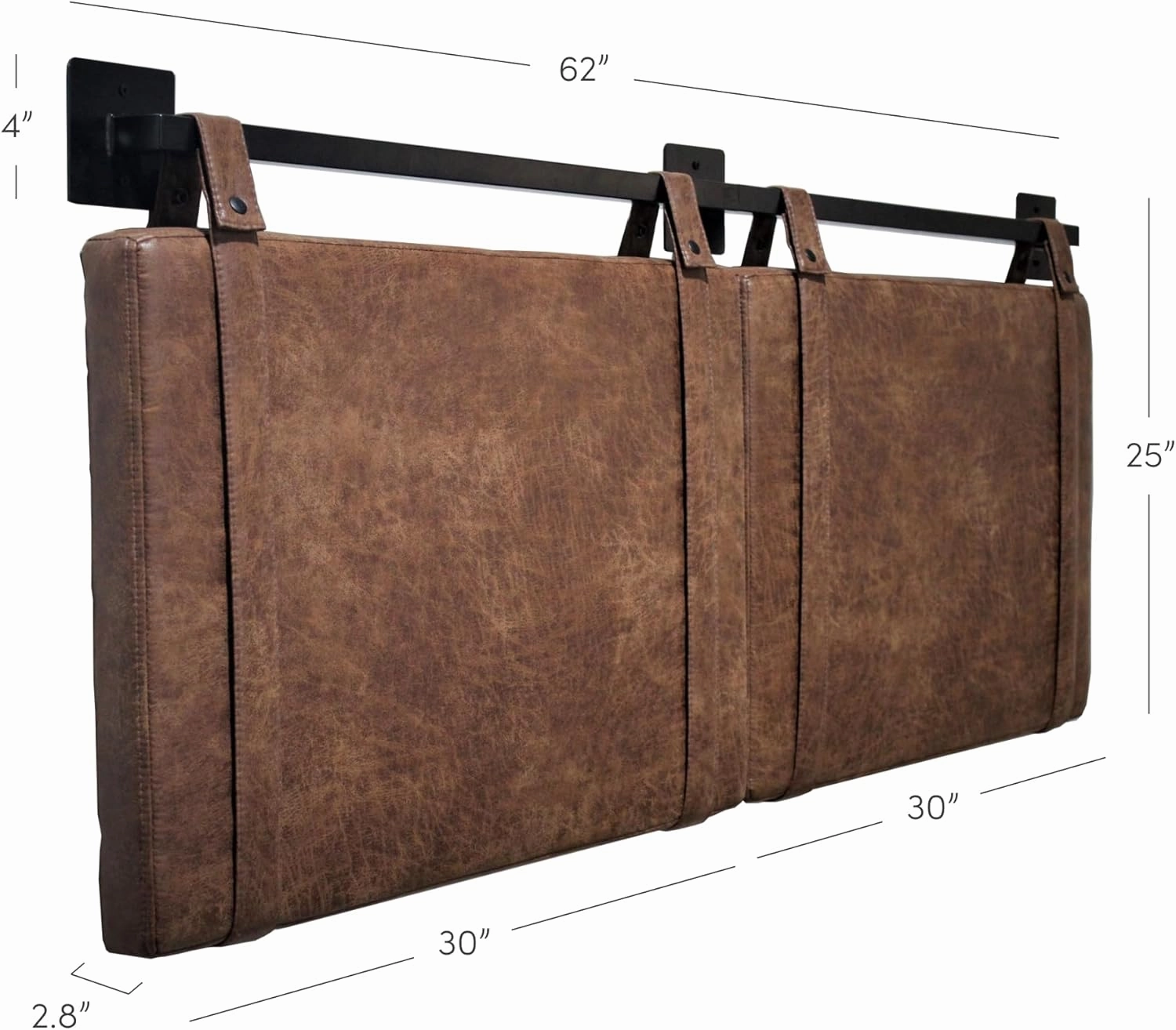 Nathan James Harlow Modern Wall Mount Hanging Headboard, Queen, Brown Faux Leather