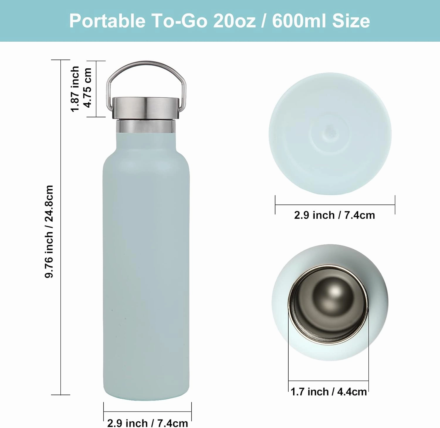 Neihepal 20 oz Insulated Water Bottles Bulk 8 Pack,Stainless Steel Double Wall Sport Bottle with Lid of Handle,Metal Reusable Flask with Cup Cap for School,Hikers,Gift (Fog,Set of 8)