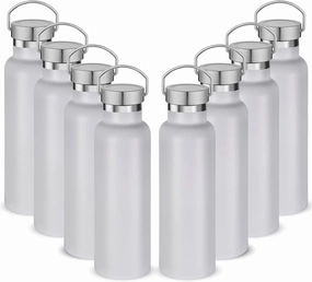 Neihepal 20 oz Insulated Water Bottles Bulk 8 Pack,Stainless Steel Double Wall Sport Bottle with Lid of Handle,Metal Reusable Flask with Cup Cap for School,Hikers,Gift (White,Set of 8)