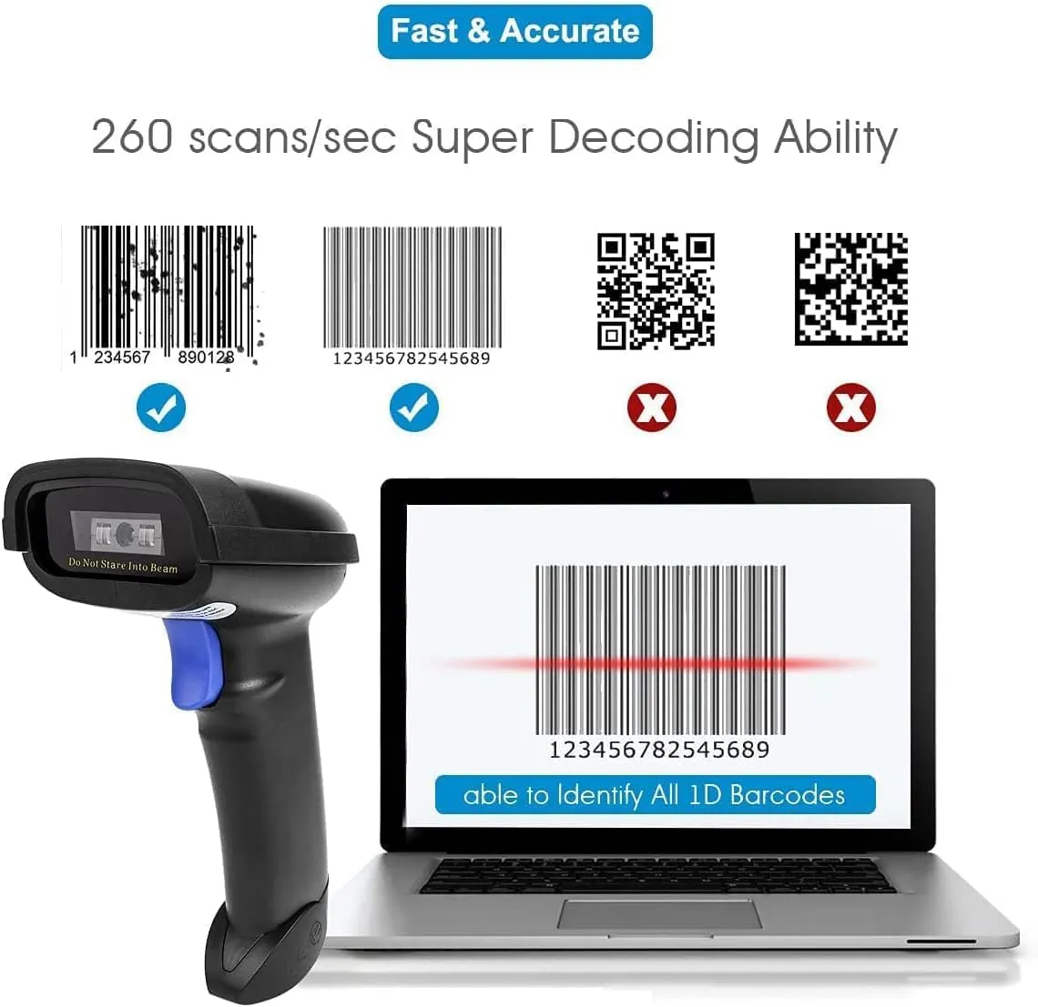 NETUM Bluetooth Barcode Scanner, Compatible with 2.4G Wireless & Bluetooth Function & Wired Connection, Connect Smart Phone, Tablet, PC, CCD Bar Code Reader Work with Windows, Mac,Android (NT-1228BC)