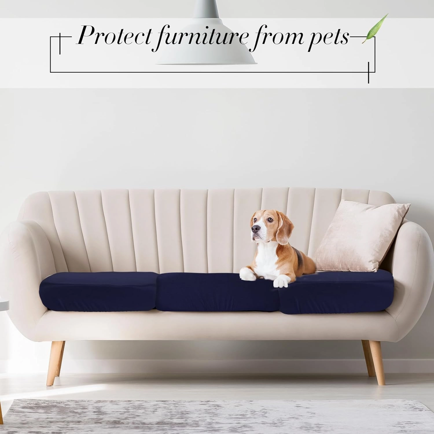 Newwiee 12 Pcs Patio Outdoor Cushion Covers Replacement Waterproof Stretch Sofa Couch Cushion Covers Washable Individual Couch Slipcovers Set Furniture Protector for Pets(20-27 Inch,Navy)