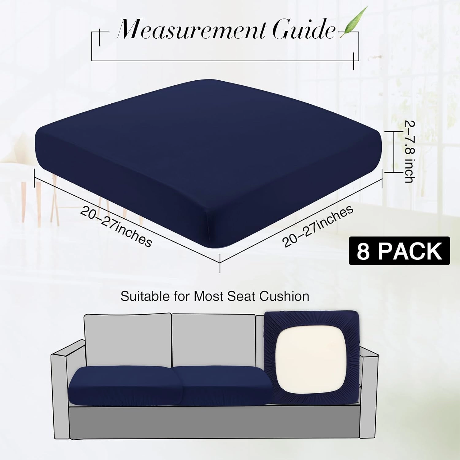 Newwiee 12 Pcs Patio Outdoor Cushion Covers Replacement Waterproof Stretch Sofa Couch Cushion Covers Washable Individual Couch Slipcovers Set Furniture Protector for Pets(20-27 Inch,Navy)