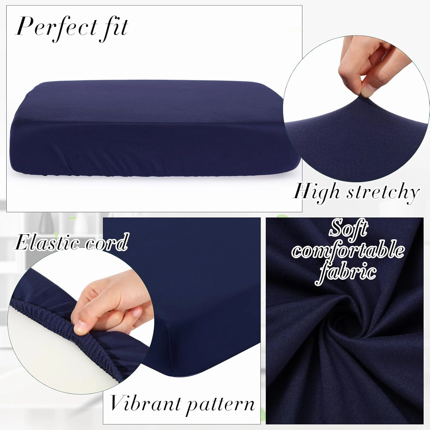 Newwiee 12 Pcs Patio Outdoor Cushion Covers Replacement Waterproof Stretch Sofa Couch Cushion Covers Washable Individual Couch Slipcovers Set Furniture Protector for Pets(20-27 Inch,Navy)