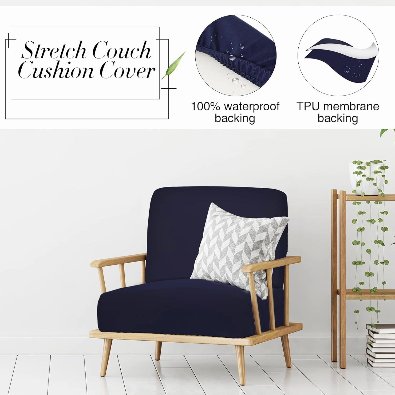 Newwiee 12 Pcs Patio Outdoor Cushion Covers Replacement Waterproof Stretch Sofa Couch Cushion Covers Washable Individual Couch Slipcovers Set Furniture Protector for Pets(20-27 Inch,Navy)