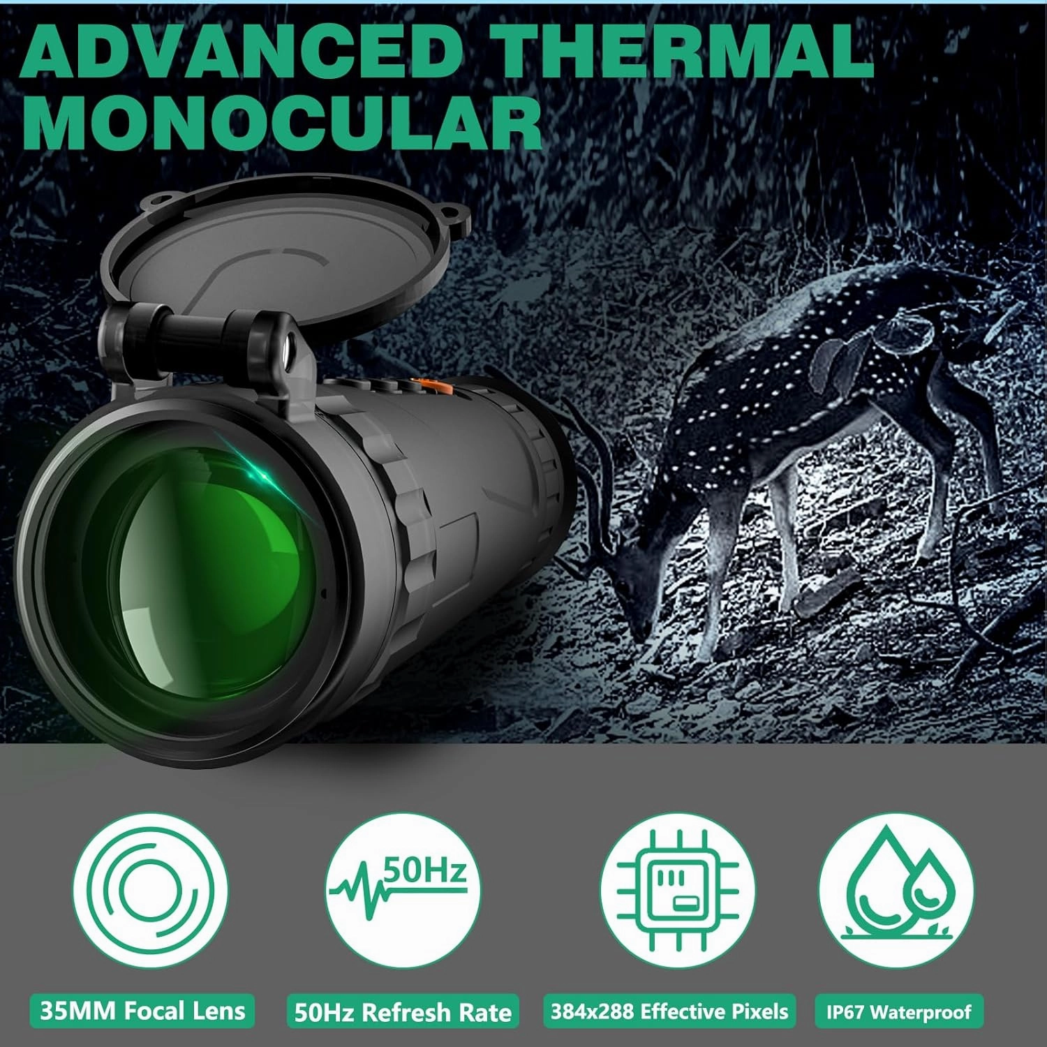 Night Vision Monocular 384x288 (50 Hz) Thermal Imaging Monoculars, 4X Digital Zoom, Detection 3620yd, 5 Mode, 7H , No-Shutter Tech WiFi Heat Vision Infrared Imager for Hunting Camping