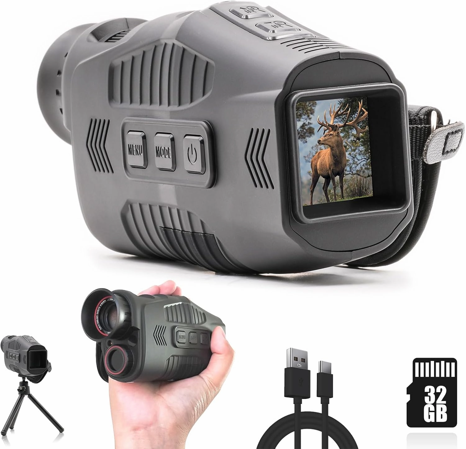 Night Vision Monocular, Digital Infrared Night Vision for 100% Darkness, 1080P FHD Video, 32GB Included, for Travel, Camping, Hunting, Surveillance