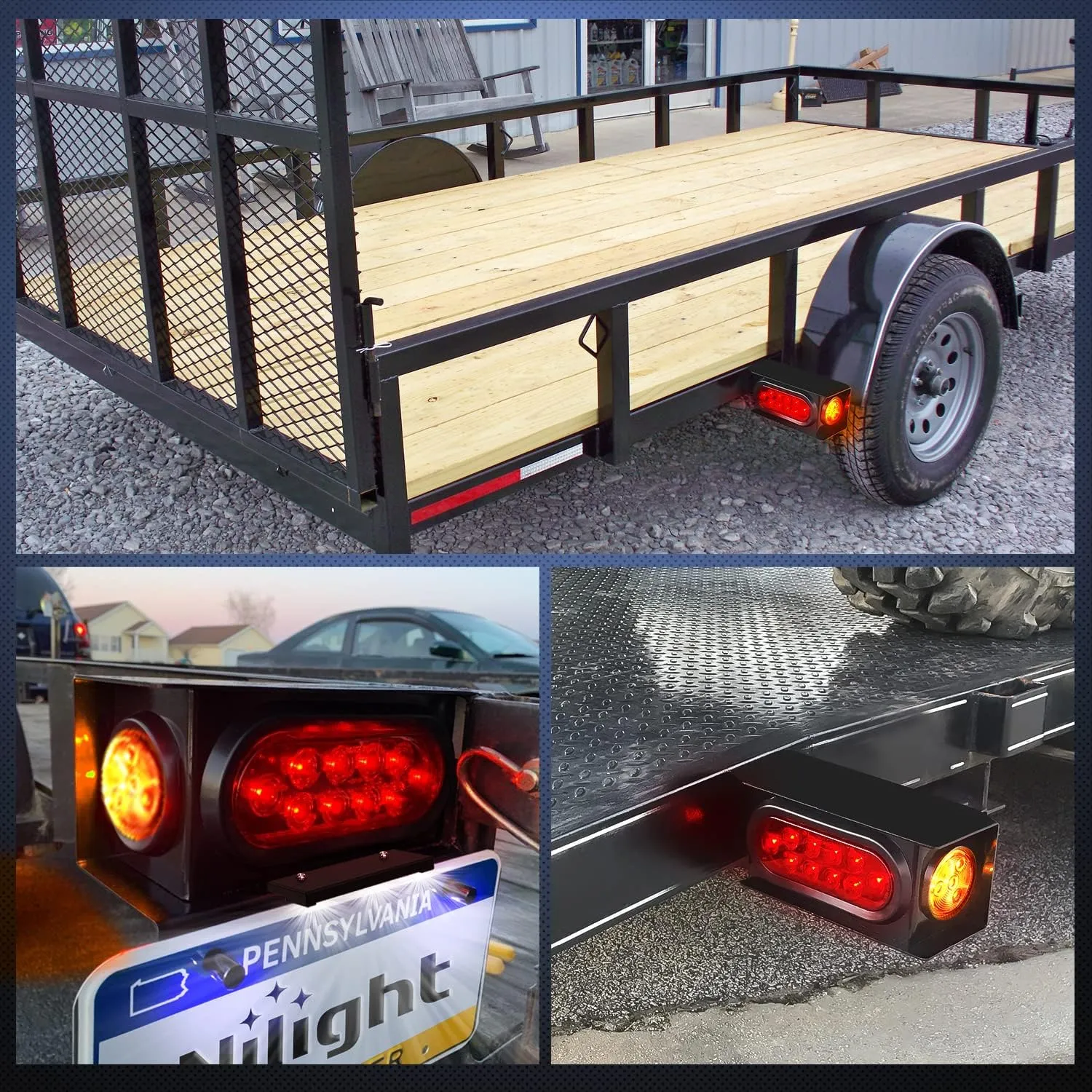 Nilight 2PCS Steel Trailer Light Boxes Housing Kit w/ 6Inch Oval Red Tail Lights 2 Inch Round Amber Side Marker 3LED License Plate Lighting w/Grommet Plugs