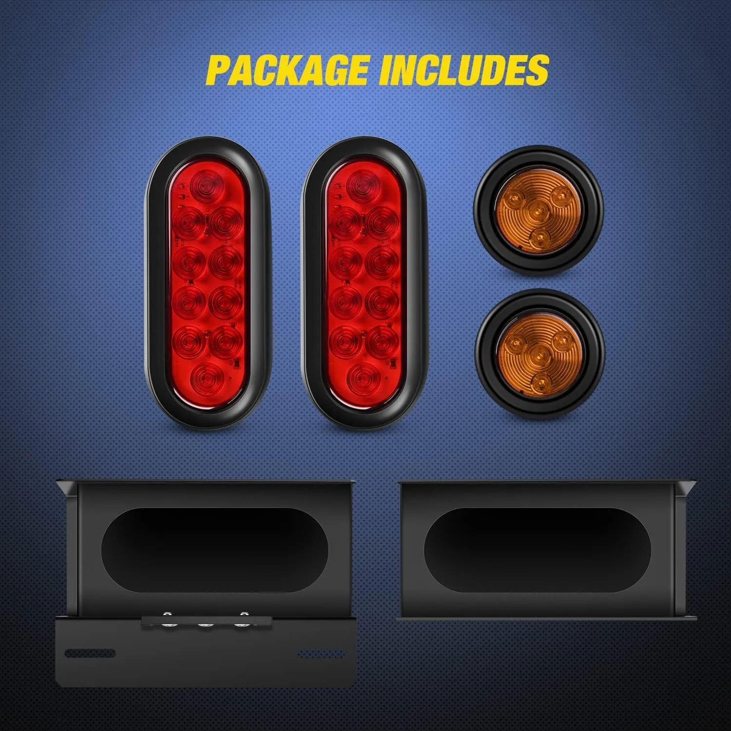 Nilight 2PCS Steel Trailer Light Boxes Housing Kit w/ 6Inch Oval Red Tail Lights 2 Inch Round Amber Side Marker 3LED License Plate Lighting w/Grommet Plugs