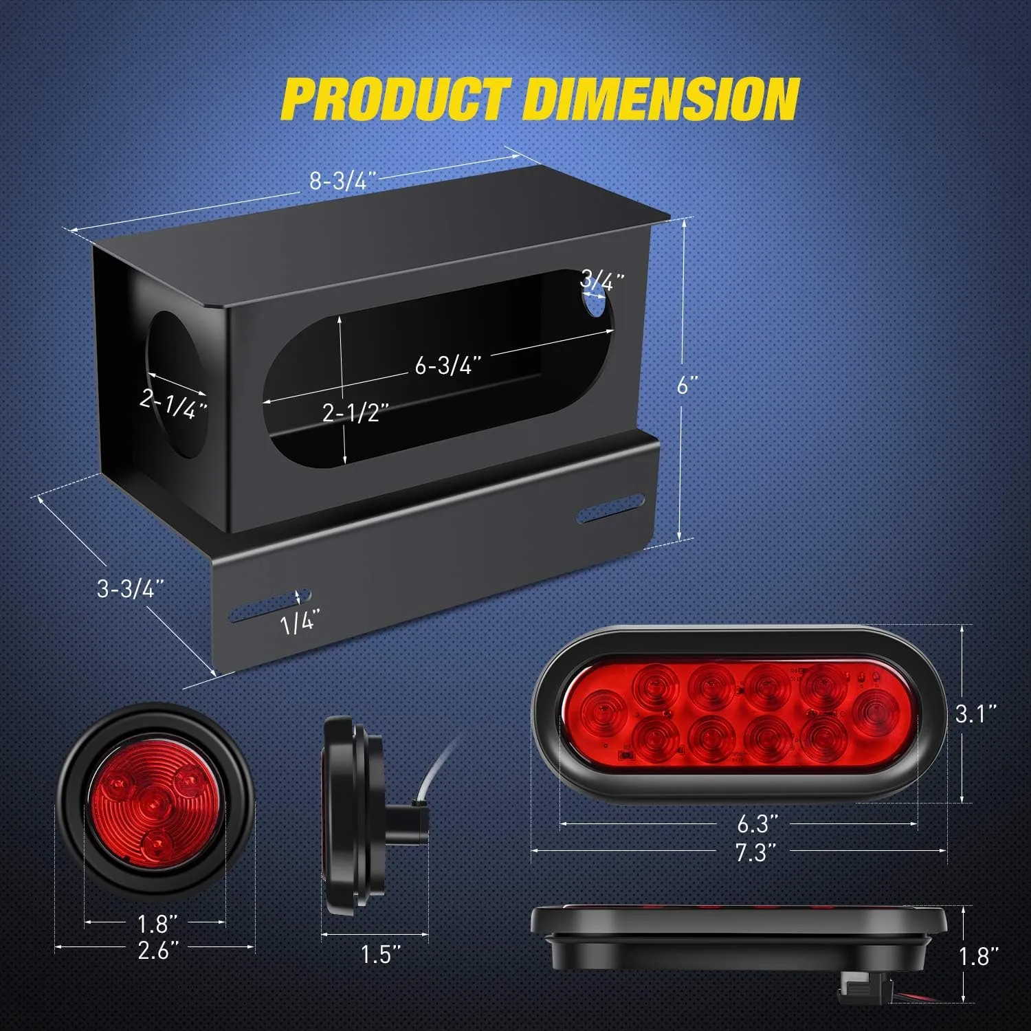 Nilight 2PCS Steel Trailer Light Boxes Housing Kit w/6Inch Oval Red LED Trailer Tail Lights 2 Inch Round Red LED Side Marker Lights w/Grommet Plugs Wire connectors