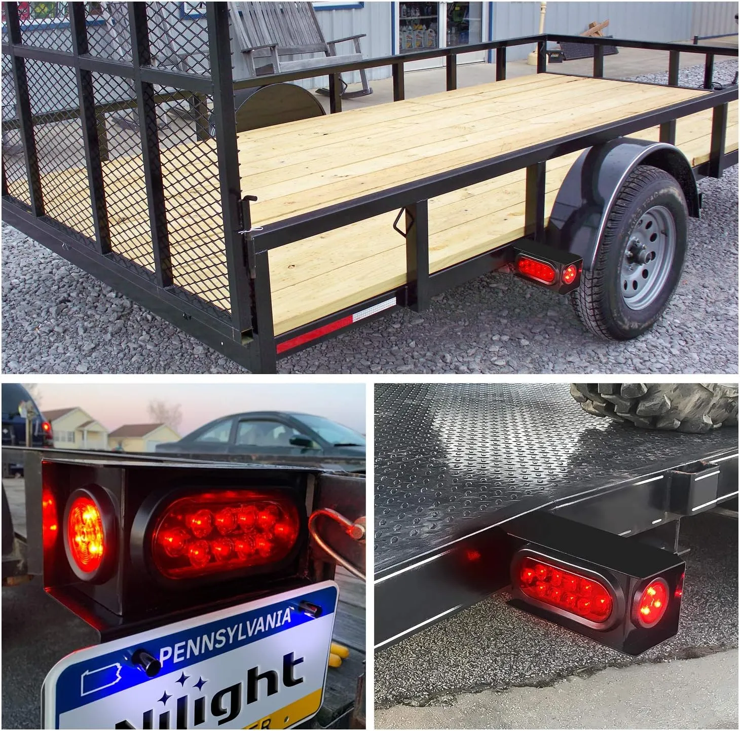 Nilight 2PCS Steel Trailer Light Boxes Housing Kit w/6Inch Oval Red LED Trailer Tail Lights 2 Inch Round Red LED Side Marker Lights w/Grommet Plugs Wire connectors