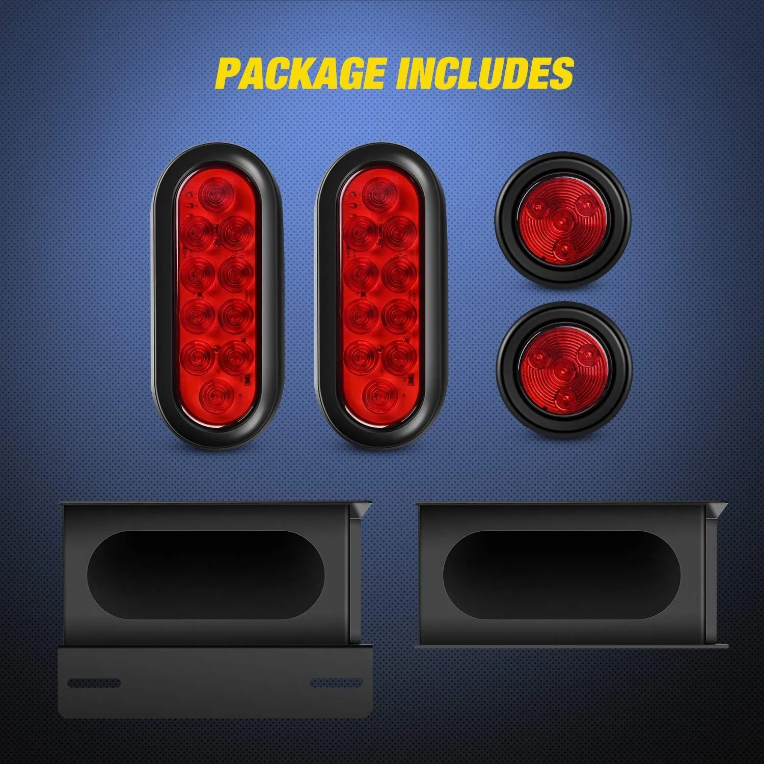 Nilight 2PCS Steel Trailer Light Boxes Housing Kit w/6Inch Oval Red LED Trailer Tail Lights 2 Inch Round Red LED Side Marker Lights w/Grommet Plugs Wire connectors