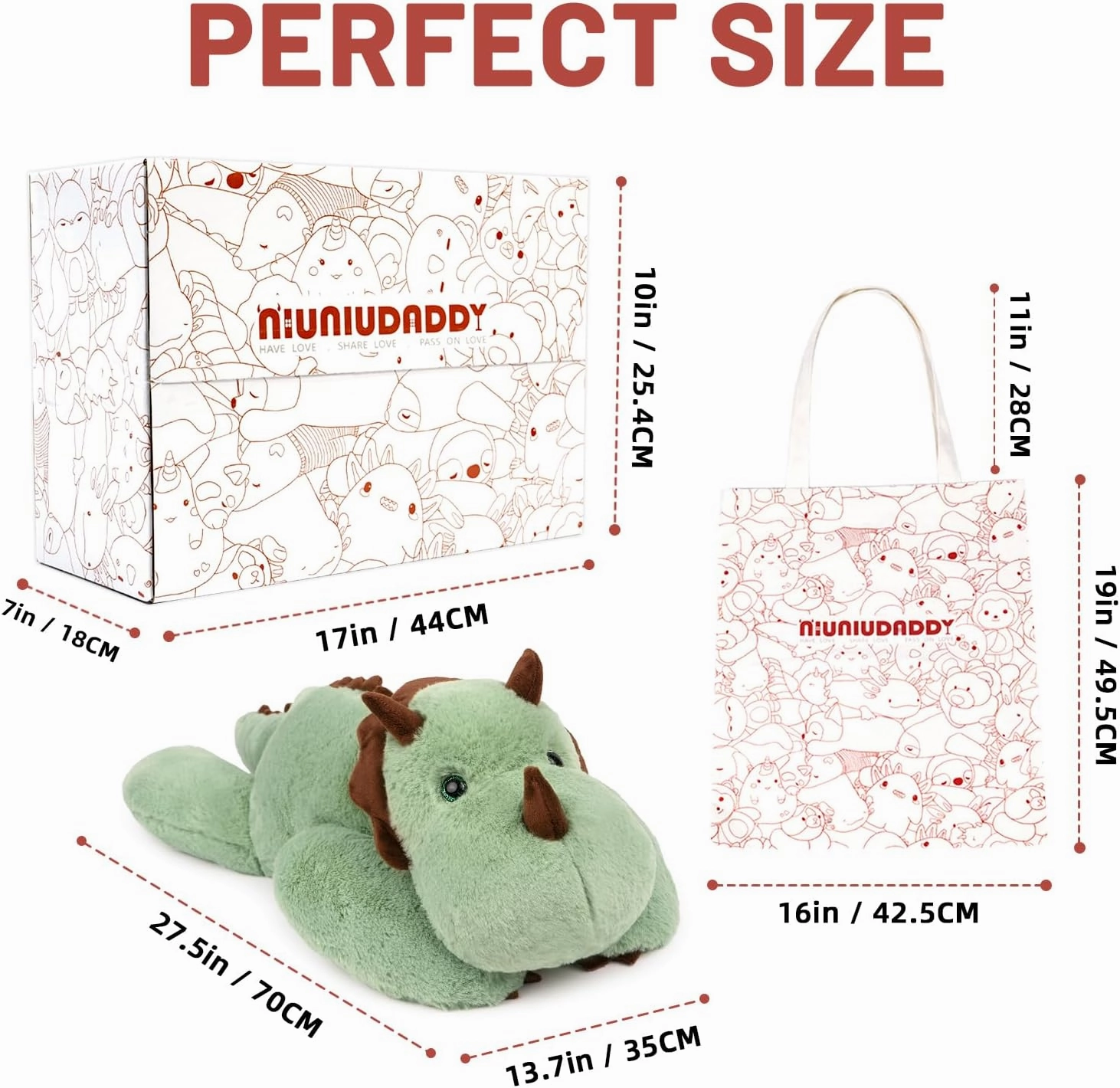 Niuniu Daddy Sensory Weighted Stuffed Animal with Adults, 5lb Large Pillowfort Weighted Plush Dinosaur Toy with Fluffy Fur and Soft Body, Plushies for Gift Valentine Birthday Include Bag Stickers Card