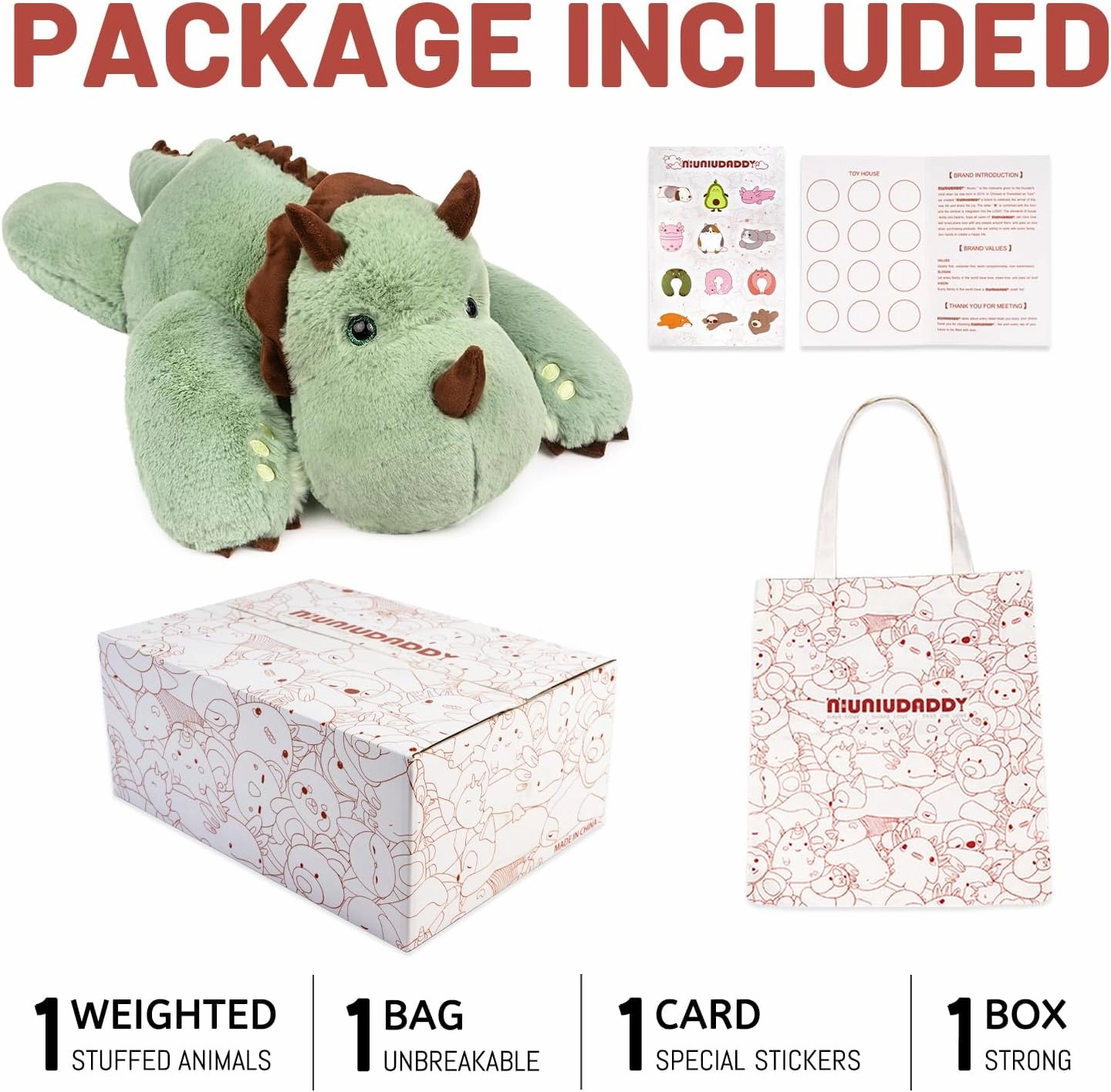 Niuniu Daddy Sensory Weighted Stuffed Animal with Adults, 5lb Large Pillowfort Weighted Plush Dinosaur Toy with Fluffy Fur and Soft Body, Plushies for Gift Valentine Birthday Include Bag Stickers Card