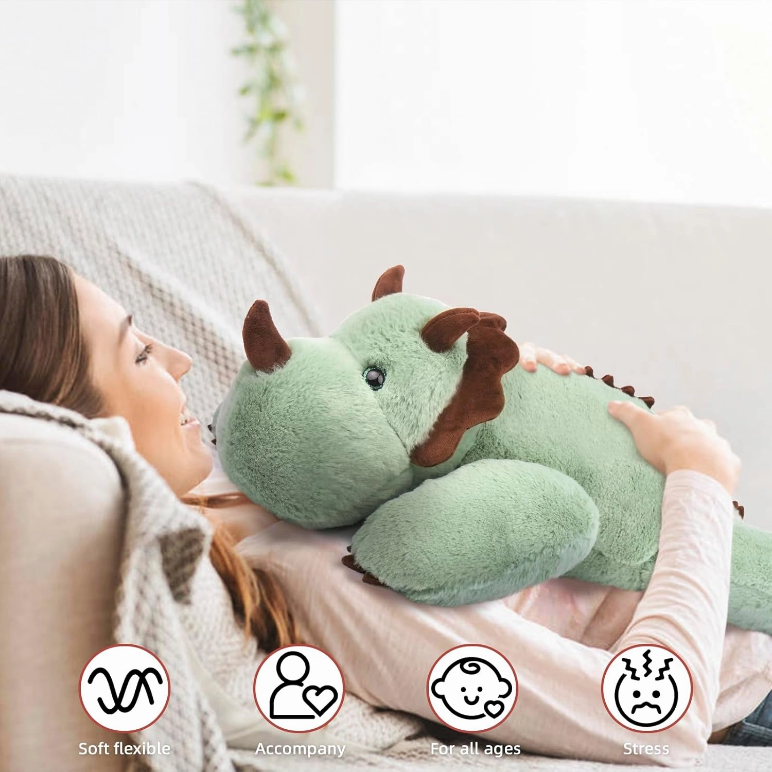 Niuniu Daddy Sensory Weighted Stuffed Animal with Adults, 5lb Large Pillowfort Weighted Plush Dinosaur Toy with Fluffy Fur and Soft Body, Plushies for Gift Valentine Birthday Include Bag Stickers Card
