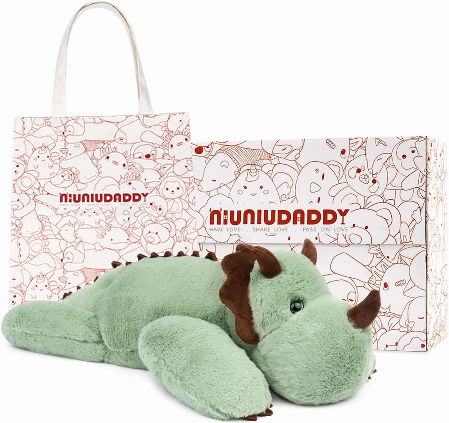 Niuniu Daddy Sensory Weighted Stuffed Animal with Adults, 5lb Large Pillowfort Weighted Plush Dinosaur Toy with Fluffy Fur and Soft Body, Plushies for Gift Valentine Birthday Include Bag Stickers Card